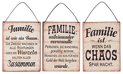 levandeo 3er Set Blechschilder H20cm Familie Sprüche Braun Schwarz Family Wandbild Wanddeko Deko Geschenk
