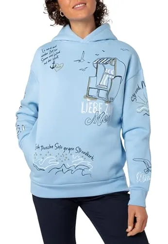 Eight 2 Nine Damen Hoodie Kapuzenpullover Allover Küstenprint Light-Blue M