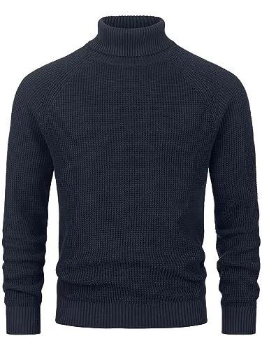 Indicode Herren INHarlan Fein-Strickpullover aus Baumwolle mit Rollkragen und RIPP-Bündchen Navy, XXL