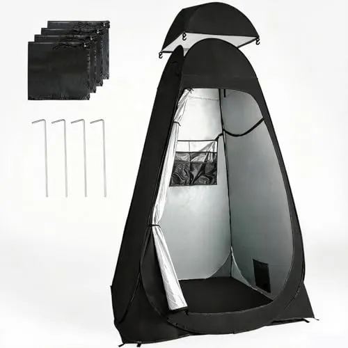 Camping Toilettenzelt Duschzelt Wurfzelt Pop Up Umkleidezelt Privatsphäre Toilettezelt Umkleidekabine Lagerzelt Mobile Outdoor WC Zelt für Camping & Beach, mit Tragetasche(UV 50+) (Schwarz)