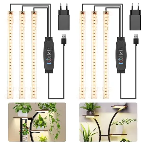 Czoumu Vollspektrum 3500K LED-Pflanzenwachstumsstreifen – 3 Köpfe, 22cm, 3/9/12h Timer, 10 Dimmstufen, ideal für Keimlinge, Sukkulenten, Pflanzenregale und Gewächshäuser, 3er-Pack