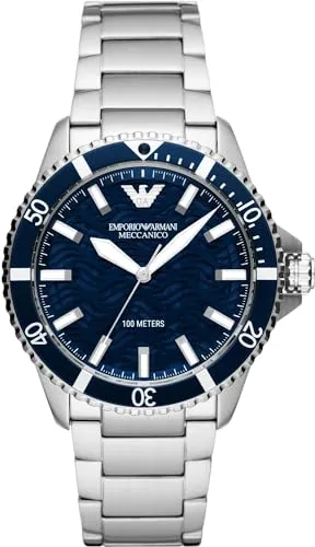 Emporio Armani Herren Automatisch 3 Zeiger Uhr AR60059 - Armbanduhren für Herren: 42mm Gehäuse, aus 50% recyceltem Edelstahl, wasserdicht bis 100m – ideal für Schwimmen und Tauchen!