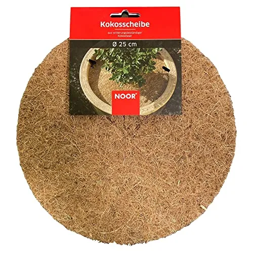 NOOR Kokosscheibe Ø 25 cm - Kokos Mulchscheibe Kübelabdeckung 1 cm Stärke - natürlich isolierender Pflanzenschutz, Winterschutz - Kokosdisk mehrfach verwendbar & 100% biologisch abbaubar