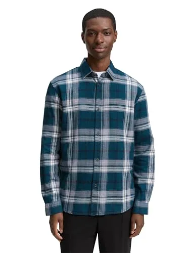 TOM TAILOR Denim Herren Hemd 1047348 - Deep Pond Green Check, XXL - Herrenhemden im Relaxed Fit aus weichem, gebürstetem Baumwollstoff für hohen Tragekomfort. Ideal für lässige Anlässe und gemütliche Stunden.