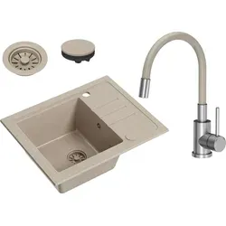 VBChome Granit Spülbecken Beige 55 x 44 cm mit Armatur - Sanitäranlagen & Zubehör: Hochwertige, kratzfeste Granitspüle mit reversibler Einbaumöglichkeit und einfacher Montage. Inklusive flexibler Armatur für präzise Wassersteuerung und nachhaltigen Wasserverbrauch.
