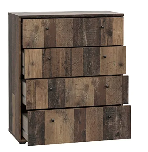 FORTE TEMPRA 2 Kommode mit 4 Schubladen - Kommode in Old-Wood Vintage Dekor, mit langlebigen HDF-Schubladen und einfacher Montage – ideal für stilvolle und praktische Aufbewahrung.