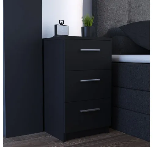 Vicco Nachtkommode Schwarz 38 x 66 cm - Moderne Nachtkonsole für Boxspringbetten mit 3 geräumigen Schubladen, ideal für stilvolle und funktionale Schlafzimmergestaltung.