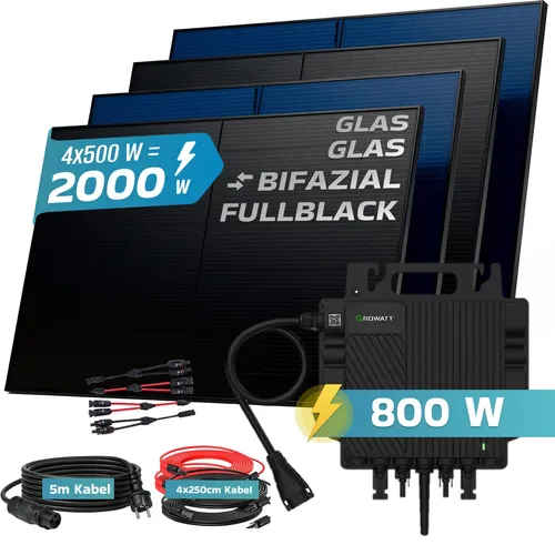 SUNNIVA® 2000W Balkonkraftwerk BIFAZIAL FULLBLACK – Komplettset mit GROWATT NEO-800M-X