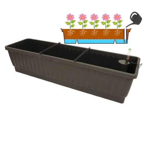 Heimwerkercenter Balkonkasten XXL Venezia mit Bewässerung - Blumenkasten aus robustem Kunststoff, 60x22,5 cm in elegantem Anthrazit, mit integrierter Bewässerung für gesunde Pflanzenpflege.