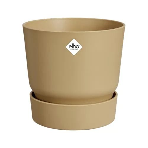 elho Greenville Rund 40 - Beige/Goldener Sand Blumentopf mit Selbstbewässerung - Stylischer Blumentopf mit Untersetzer in Beige/Goldener Sand. Hergestellt aus 100% recyceltem Plastik, frostbeständig und ideal für drinnen und draußen. Perfekt kombinierbar in verschiedenen Farben und Größen.