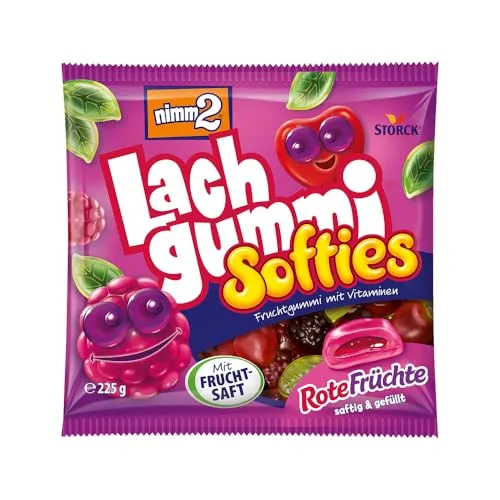 nimm2 Lachgummi Softies Rote Früchte – 225 g Fruchtgummi - Fruchtgummi mit Fruchtsaft und Vitaminen in sechs leckeren Geschmacksrichtungen, ideal für die ganze Familie – perfekt zum Naschen und Teilen.
