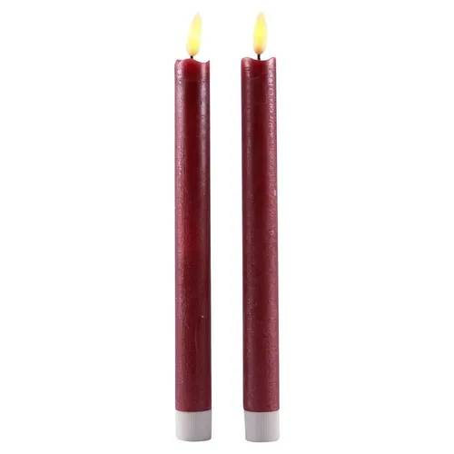 LED Echtwachskerzen Stabkerzen 2er-Set rot 25,5cm Flackermodus BD-10110 xmas