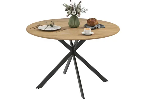 MC Star Esstisch für 4 Personen, Ø120 Küchentisch im Industriestil mit Stahlbeinen (für Esszimmer, Küche, Homeoffice, Eiche)