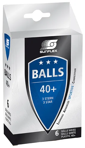 Sunflex Tischtennisball 3-Stern (Plastikball 40+) weiss 6er Kartonverpackung