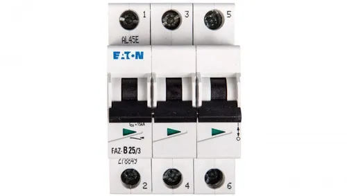 Leistungsschalter 3P B 25A 15kA AC FAZ B25/3 278849 - Fehlerstromschutz (RCD) mit 3 Polen, bietet hohe Sicherheit durch 15kA Kurzschlussschutz und ist ideal für zuverlässigen Schutz in elektrischen Anlagen.