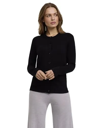 FALKE Damen Strickjacke Basic New Merino W Pu Wolle weich elegant klassisch für Business und Freizeit 1 Stück, Schwarz Black 3000, M