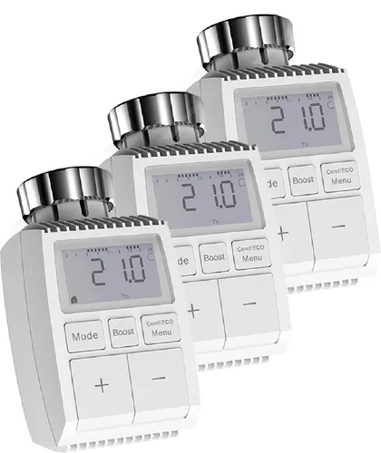 Hyrican Set Elektronisches programmierbares Heizkörperthermostat TV01-MA Digitalanzeige, Frostschutz, mit Tag/Woche/Wochenend-Planer, 3-er Pack
