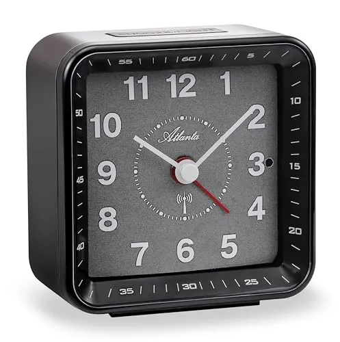 Atlanta Funkwecker ohne Ticken Analog Licht Snooze Alarmindikator Zahlen - 1844/7 (Schwarz)