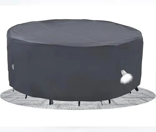F&J Outdoors Schutzhülle für Gartentische, Robust Wasserdicht Schneeschutz UV-beständige Abdeckplane für Terrassentisch Wetterfest im Sommer und Winter, Rund 157.5x70cm, Grau