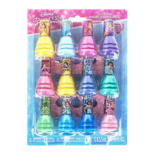 Disney Princess - Townley Girl Ungiftiger abziehbarer Nagellack auf Wasserbasis | Geschenkset-Set für Kinder, Mädchen | 12 Stück - Perfekt für Partys, Übernachtungen und Umstyling