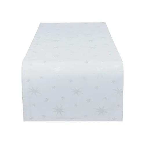 Tischläufer Weihnachten 40 x 140 cm Creme Gold Rechteckig Weihnachtstischdecken Lurex Sterne bügelfrei knitterfrei Advent Tischdecken Weihnachtsdeko Tischdeko Herbst (30 x 200 cm Weiß Silber)