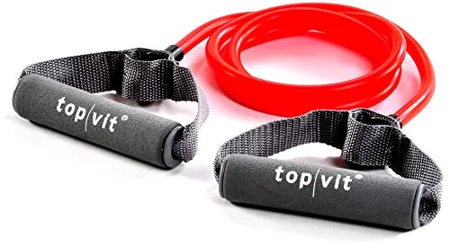 Bodytrainer, Fitnessband, Fitness Tube, Gymnastikband mit Schaumstoffgriffen, ca. 140cm lang, rot - leichtBodytrainer, Fitnessband, Fitness Tube, Gymnastikband mit Schaumstoffgriffen, ca. 140cm lang