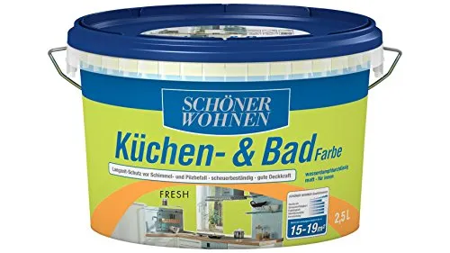 Küchen- und Badfarbe Fresh matt 2,5 l - Schöner Wohnen - Fungizid und bakterizid wirkender Schutzanstrich, ideal für Küchen und Bäder. Lösemittelfrei, leicht verarbeitbar und umweltschonend.