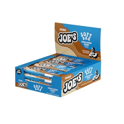WEIDER Joe´s Soft Bar - Peanut Cookie-Dough, 12x50g - Proteinriegel mit extra weichem Eiweißkern, Karamellschicht und zartem Milchschokoladenüberzug. Zuckerarm und ideal für Muskelaufbau ohne Reue.