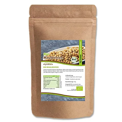 Mynatura Bio Maulbeeren Beutel I Getrocknet I Snack I Für Müsli I Porridge I Trockenobst I Früchte I Berries I Sonnengetrocknet I Rohkost (1x 500g)