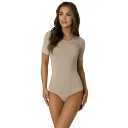 Alkato Kurzarmbody Kurzarm Bodysuit mit Rundhalsausschnitt beige|braun XL (Short 158-164 cm)