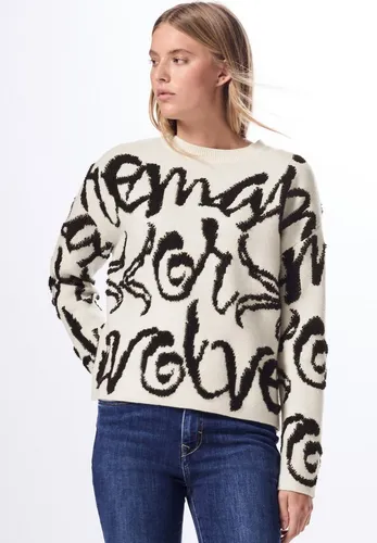 Street One Studio Damen F303060 Sweater mit Wording Lucid White - Pullover für Damen mit Rundhalsausschnitt und Langarm, großer Wording-Print und angenehmer Materialmix für optimalen Tragekomfort.