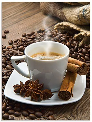 ARTland Wanddeko Glasbilder Wandbild Glas Bild einteilig 45x60 cm Hochformat Kaffee Coffee Cafe Kaffeetasse Kaffeebohnen Espresso Getränke S6BQ