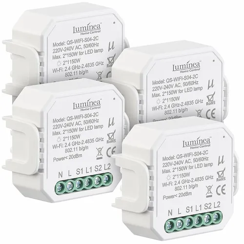 4er-Set WLAN-Unterputz-2-Kanal-Lichtschalter mit App & Sprachsteuerung
