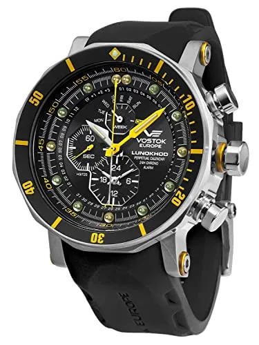 Vostok Europe Watch YM86-620A505-YLW - Herren Armbanduhr mit robustem Edelstahlgehäuse, stilvollem schwarzen Zifferblatt und strapazierfähigem Silikonarmband – ideal für jeden Anlass.