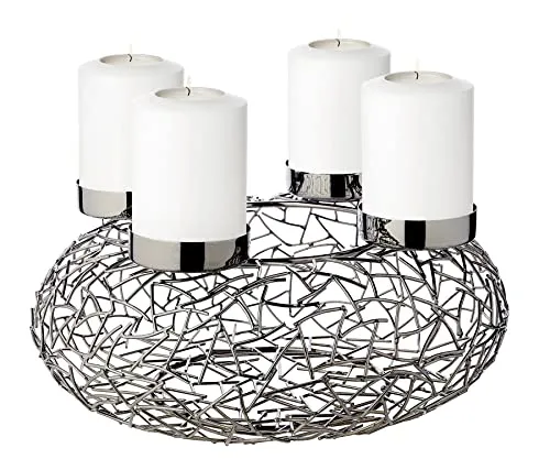 EDZARD Adventskranz Milano aus Edelstahl - Edler Adventskranz aus dunkel vernickeltem Edelstahl mit 34 cm Durchmesser, ideal für Stumpenkerzen und stilvolle Weihnachtsdekoration.