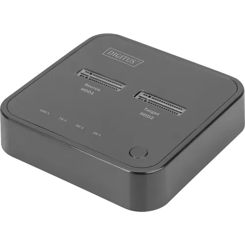 DIGITUS SSD-Dockingstation - M.2 NVMe, USB-C 3.2 - Festplatten-Dockingstation mit 2 Schächten für M.2 NVMe, bietet Offline-Klonfunktion und praktische Datenanzeige für effizientes Arbeiten.