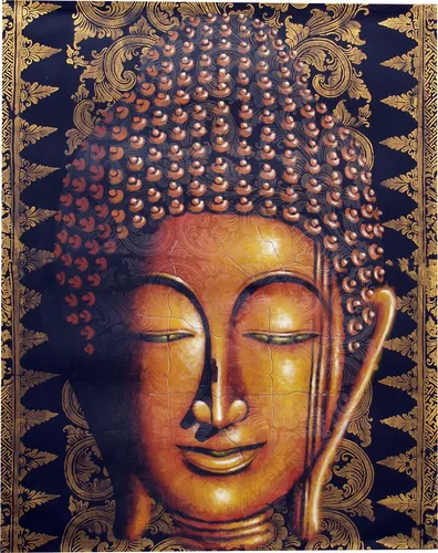 Gemälde auf Leinwand Buddha 120x90 cm - Ethno Stil - Neu und fair gehandelt: Dieses beeindruckende Buddha-Gemälde in Braun bringt Inspiration und Ruhe in Ihr Zuhause. Ideal für kreative Raumgestaltungen. Größe: 120x90x4 cm.