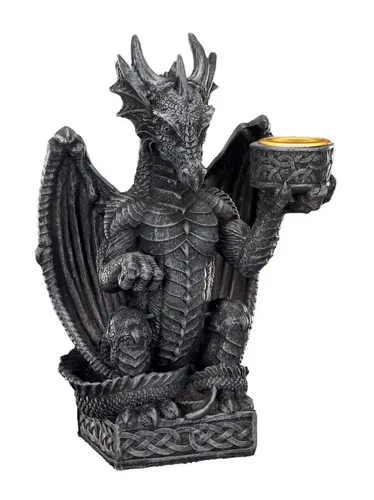 Kerzenhalter Drache - Figuren Shop GmbH - Kerzenständer mit einzigartigem Drachen-Design, perfekt für Gothic-Dekoration und Liebhaber von Drachen-Figuren.