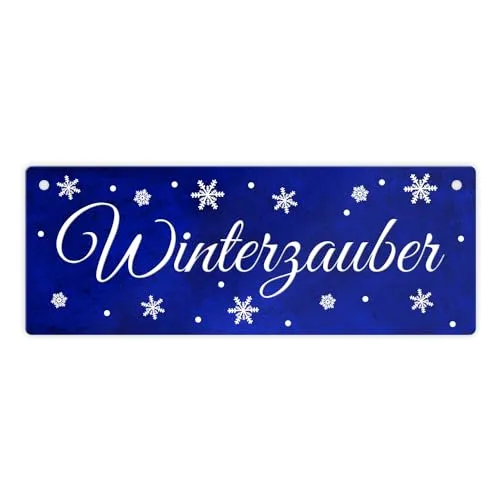 Winterzauber Metallschild XL Dank der 2 vorgebohrten Löcher lässt sich das Metallschild einfach montieren. mit Winter Motiv
