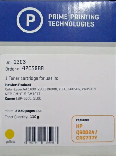 HP Q6002A Original Toner für Color LaserJet 2600/2600N - Gelb, 2000 Seiten Kapazität für brillante Druckqualität