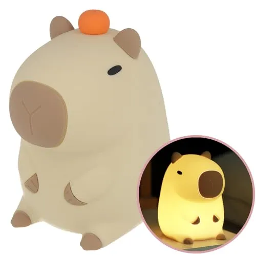 FOREVER Light LED Nachtlicht Kinder Dimmbar - Freundliche Capybara Lampe Mit Berührungsaktivierung - 4 Lichtmodi, Akku, USB-C - Dekoratives Silikon Küken Nachtlicht