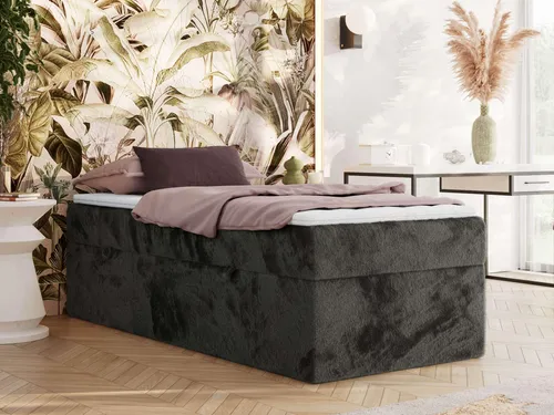 MKS MEBLE Boxspringbett 90x200 ZERO - Dunkelgrau, mit Bettkasten und 7-Zonen-Taschenfederkern - Kompaktes Boxspringbett 90x200 cm für kleine Räume, ohne Kopfteil. Hochwertige 7-Zonen-Matratze für optimalen Liegekomfort und flexibel nutzbarer Bettkasten für zusätzlichen Stauraum.