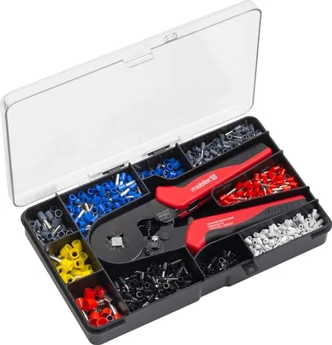 Meister Crimpzangen-Set 1200-teilig - Inklusive Aderendhülsen - Vierkant-Crimpung - Polypropylen, Crimpzangen-Aderendhülsen-Set, Crimping-Set, Crimp-Zangen-Set, Aderendhülsenzange, 1738520