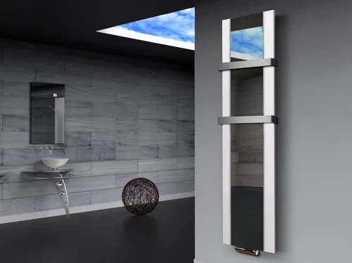 Szagato Badheizkörper BADHEIZKÖRPER mit Spiegel Singapur 3 180cm 1118W weiß (2 Halter 50mm), 5 Jahre Garantie, Made in Germany