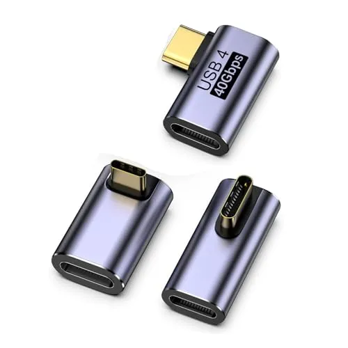 zoerbufan 3 Stück 90 Grad Winkel USB-C Adapter, USB C 90° Adapter Typ C Buchse auf Stecker, Thunderbolt 4/3 40 Gbit/s PD100W Ladegerät & 8K Video für ROG, Steam Deck, Switch, Tablet und Handy(L+F+T)