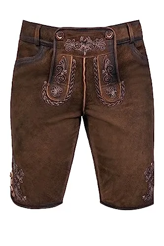 Edelnice Trachtenmode Kurze Damen Lederhose Steffi - Traditionelle Trachtenlederhose aus weichem Ziegenleder mit eleganter Hirschstickerei und Trachtenknöpfen in Hornoptik, ideal für festliche Anlässe.