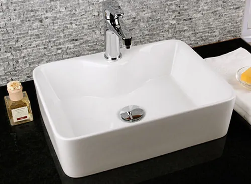 Keramikwaschbecken Aufsatzwaschbecken eckig Handwaschbecken oval weiß 48x37x13,5