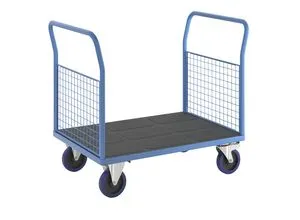 eurokraft pro Plattformwagen mit Gitterwänden, Vollelastik-Rollen, 2 hohe Gitter-Stirnwände, LxB 1150 x 800 mm