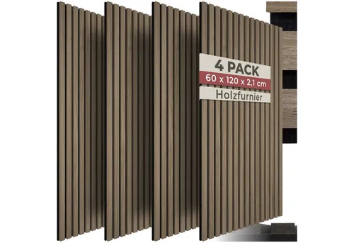 tectake® 3D Akustikpaneele - Eiche dunkel, 4er Set - 3D-Wandpaneele aus hochwertigem MDF mit echtem Holzfurnier, bieten exzellente Schalldämmung und eine elegante Optik für Wohnzimmer, Küche oder Büros.