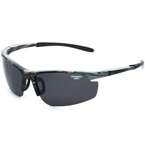 Leandro Lido Power Sport Sonnenbrille für Radsport, Laufsport, Golf, Walking mit Anti-UV400, Einheitsgröße, Unisex, 140mm Gesamtbreite, für Ganzjahresaktivitäten im Camouflage Stil